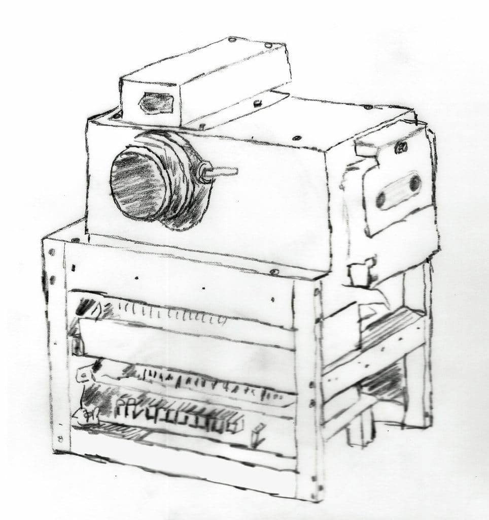 Skiss av en kreativ maskinritning i svartvitt för fotografering.nu.